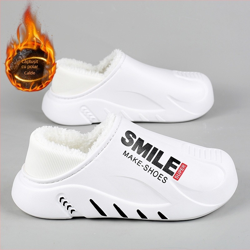 Pantofi de toamnă și iarnă pentru bărbați 2023, pantofi casual la modă, cu căptușeală din fleece, papuci călduroși, îmbrăcăminte exterioară, pantofi cu vârful închis, alunecări din bumbac, pantofi de casă cu blană