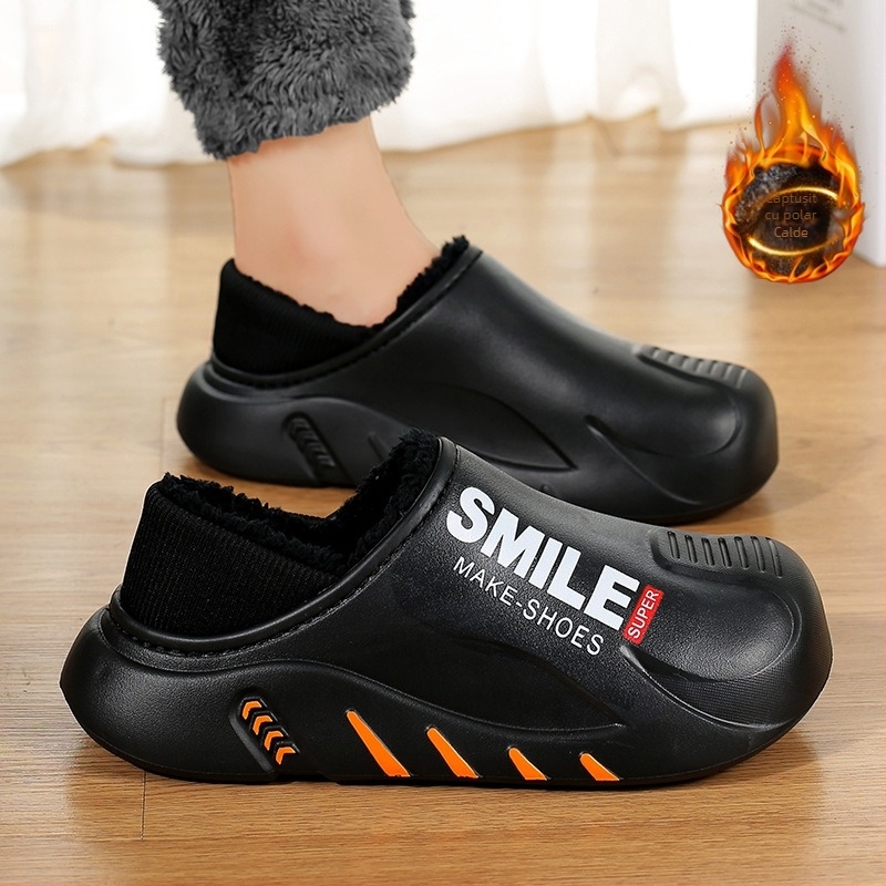 Pantofi de toamnă și iarnă pentru bărbați 2023, pantofi casual la modă, cu căptușeală din fleece, papuci călduroși, îmbrăcăminte exterioară, pantofi cu vârful închis, alunecări din bumbac, pantofi de casă cu blană