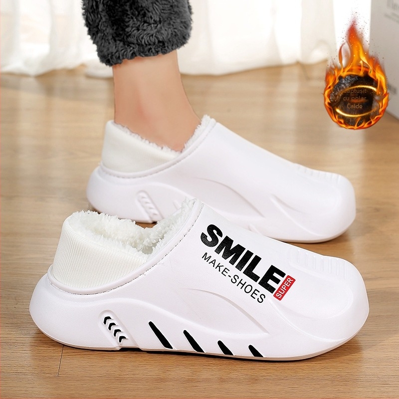 Pantofi de toamnă și iarnă pentru bărbați 2023, pantofi casual la modă, cu căptușeală din fleece, papuci călduroși, îmbrăcăminte exterioară, pantofi cu vârful închis, alunecări din bumbac, pantofi de casă cu blană