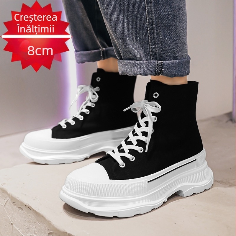 Pantofi sport din pânză pentru bărbați, cu platformă înaltă, 2025, iarnă nouă, la modă, casual, cizme Martin pentru bărbați, care se potrivesc cu toate înălțimile