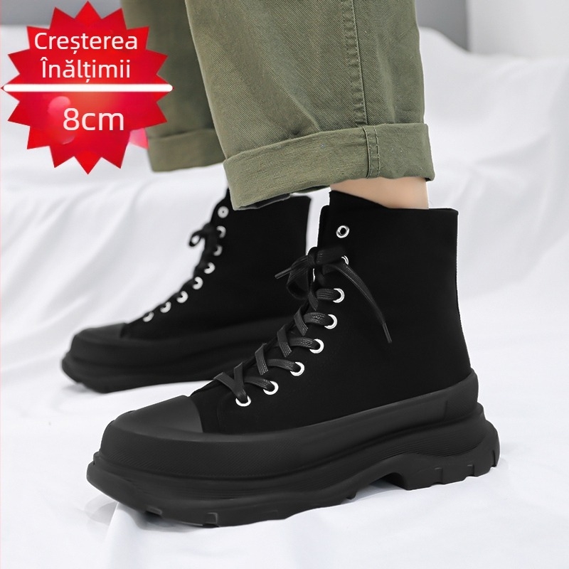 Pantofi sport din pânză pentru bărbați, cu platformă înaltă, 2025, iarnă nouă, la modă, casual, cizme Martin pentru bărbați, care se potrivesc cu toate înălțimile