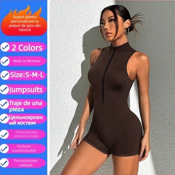 Salopetă de yoga cu fermoar transversal în 4 culori, culoarea piersicii, pentru femei, modelator, fitness, sport