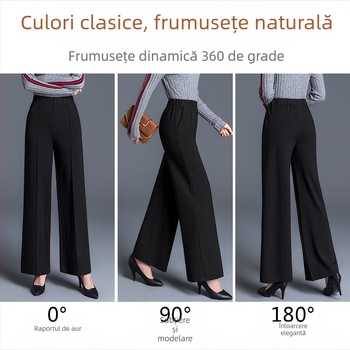 Pantaloni largi negri de mărime plus, cu picior larg, pentru femei, toamnă și iarnă, talie înaltă, drapați, lejeri, de vârstă mijlocie, pantaloni drepți casual, de primăvară