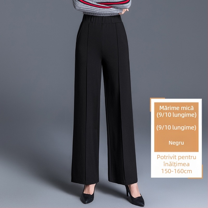 Pantaloni largi negri de mărime plus, cu picior larg, pentru femei, toamnă și iarnă, talie înaltă, drapați, lejeri, de vârstă mijlocie, pantaloni drepți casual, de primăvară