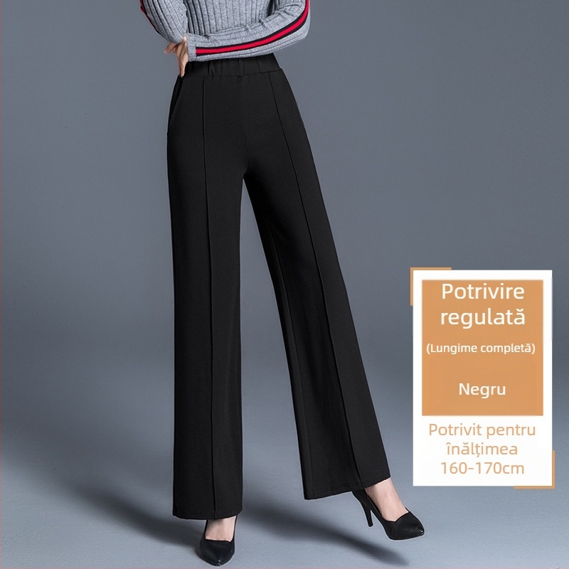 Pantaloni largi negri de mărime plus, cu picior larg, pentru femei, toamnă și iarnă, talie înaltă, drapați, lejeri, de vârstă mijlocie, pantaloni drepți casual, de primăvară