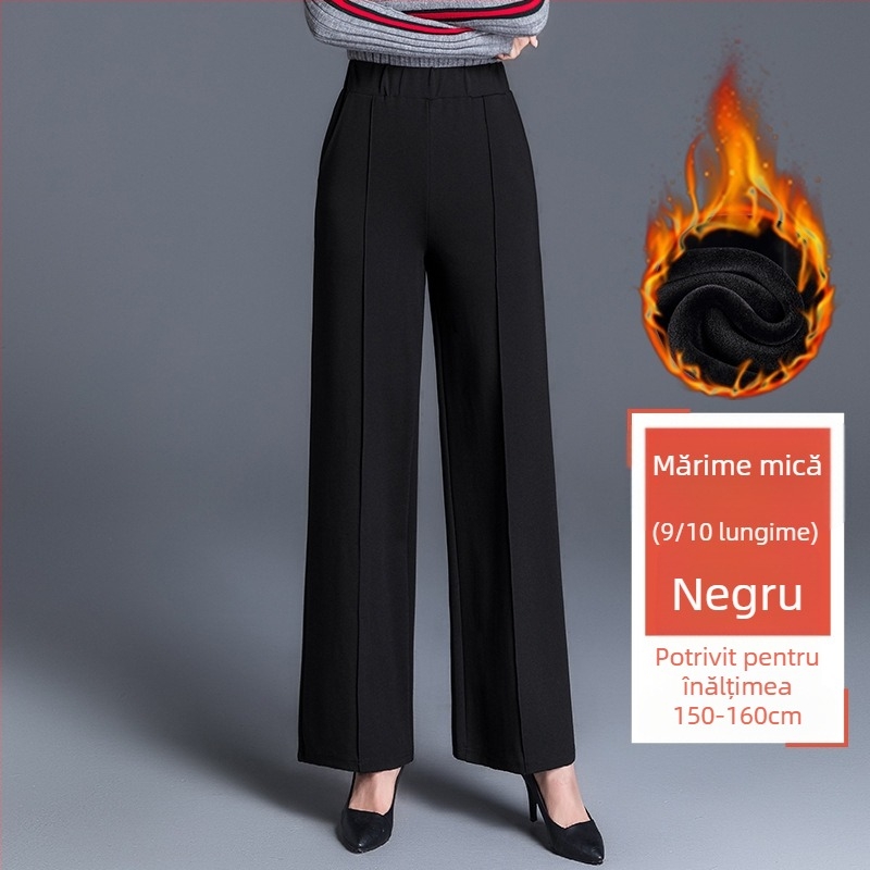 Pantaloni largi negri de mărime plus, cu picior larg, pentru femei, toamnă și iarnă, talie înaltă, drapați, lejeri, de vârstă mijlocie, pantaloni drepți casual, de primăvară