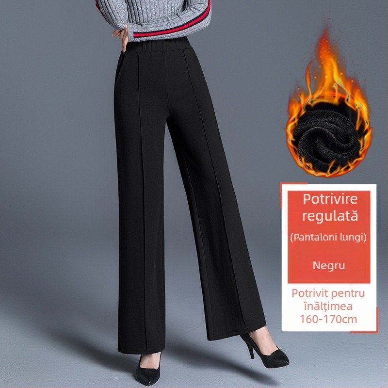 Pantaloni largi negri de mărime plus, cu picior larg, pentru femei, toamnă și iarnă, talie înaltă, drapați, lejeri, de vârstă mijlocie, pantaloni drepți casual, de primăvară