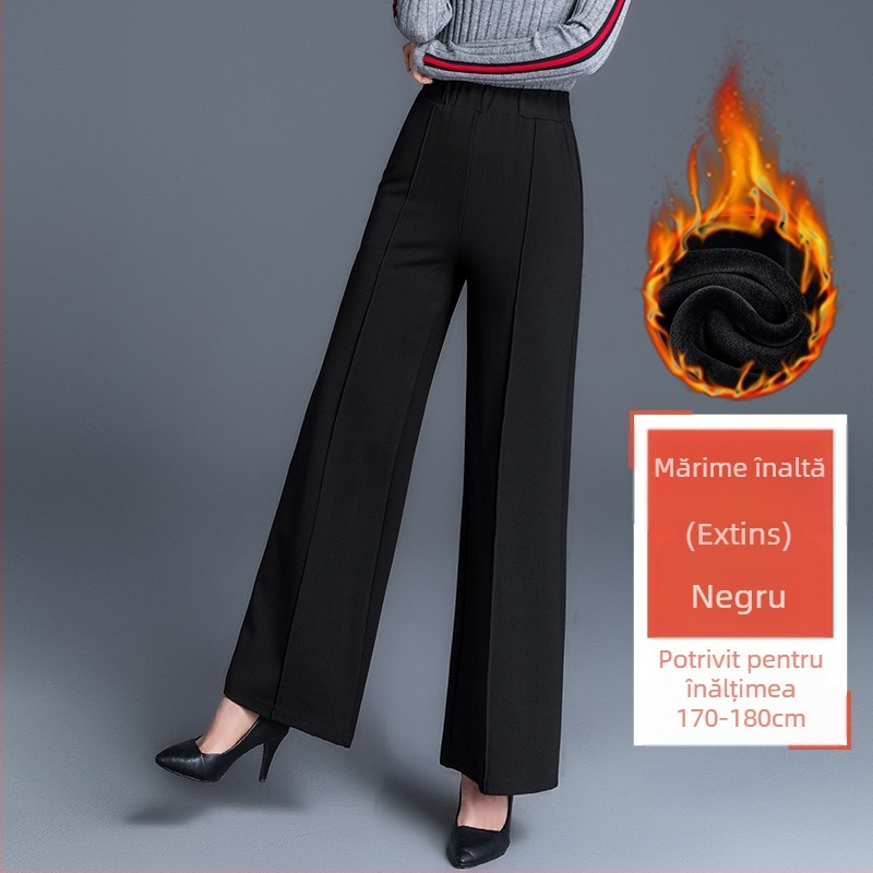 Pantaloni largi negri de mărime plus, cu picior larg, pentru femei, toamnă și iarnă, talie înaltă, drapați, lejeri, de vârstă mijlocie, pantaloni drepți casual, de primăvară