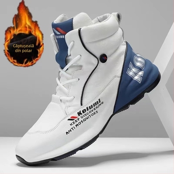 Pantofi sport bărbați toamna-iarna 2024, pantofi noi din bumbac cald, căptușiți cu fleece, groși, pentru tineri, pantofi sport albi, înalți