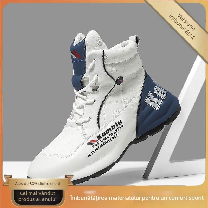 Pantofi sport bărbați toamna-iarna 2024, pantofi noi din bumbac cald, căptușiți cu fleece, groși, pentru tineri, pantofi sport albi, înalți