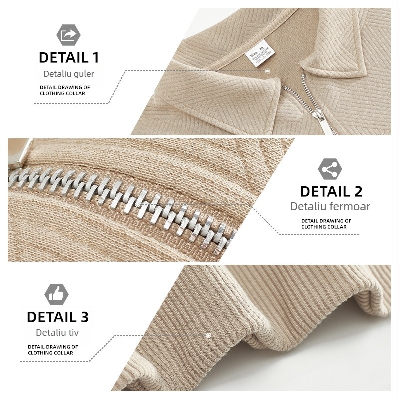 Îmbrăcăminte pentru bărbați transfrontalieră Amazon American Retro Heavyweight toamnă hanorac jacquard cu mânecă lungă rever cu fermoar pe jumătate top pentru bărbați