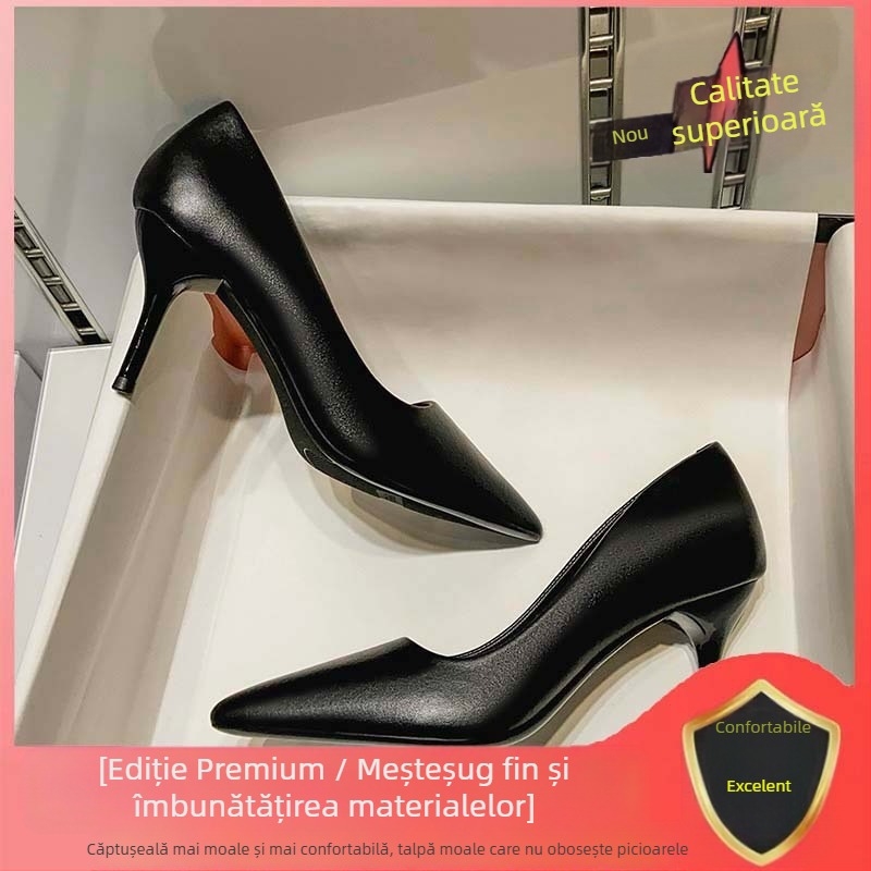 Pantofi de damă cu toc stiletto, profesionali, cu talpă moale, pentru interviu, însoțitoare de zbor, studentă, etichetă, ținută formală, navetiști, pantofi de lucru negri, pantofi din piele
