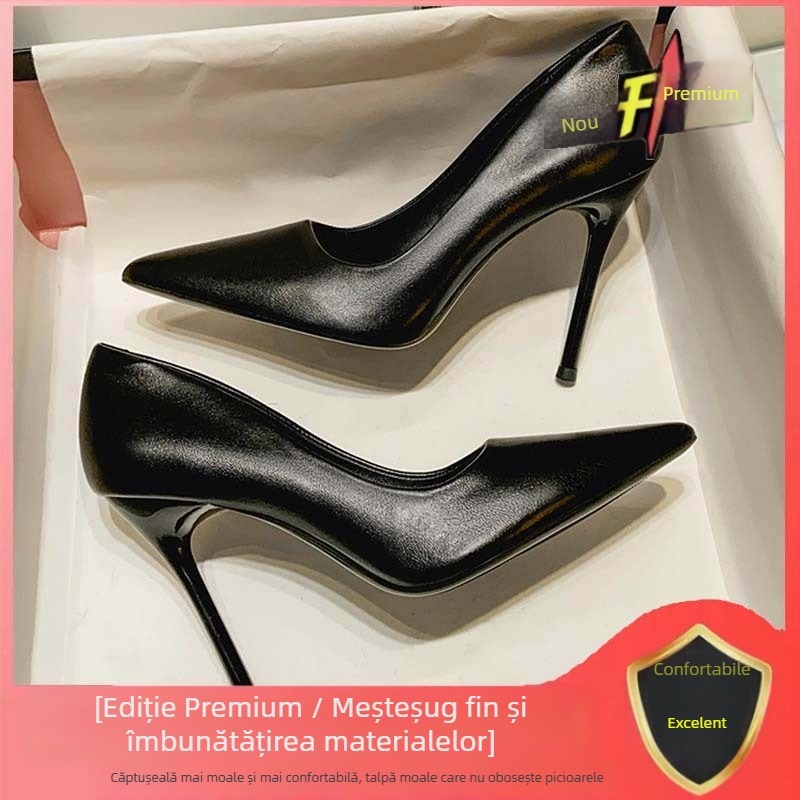Pantofi de damă cu toc stiletto, profesionali, cu talpă moale, pentru interviu, însoțitoare de zbor, studentă, etichetă, ținută formală, navetiști, pantofi de lucru negri, pantofi din piele