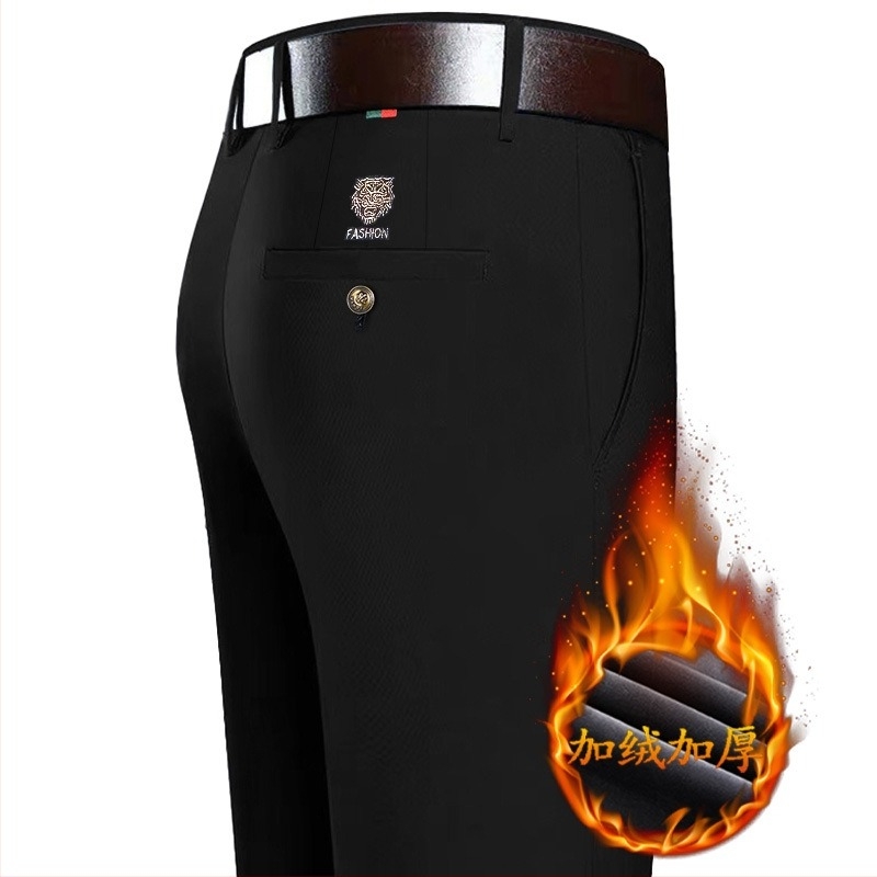 Pantaloni sport bărbați, stil coreean, cu cap de tigru, brodați, stil casual, stil căptușit cu fleece, toamnă și iarnă