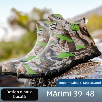Pantofi de ploaie pentru bărbați, cu tub scurt, camuflaj, impermeabili, antiderapanți, rezistenți la uzură, cizme de ploaie calde și integrate, pantofi de lucru din cauciuc pentru bărbați