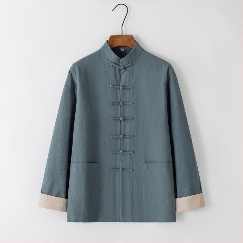Jachetă de bumbac și in Tang pentru bărbați, primăvară și toamnă, casual, vrac, stil chinezesc, cataramă, jachetă casual pentru bărbați Guoxue I Jing