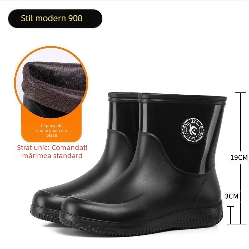 Cizme de ploaie pentru bărbați, pantofi de ploaie impermeabili, antiderapanți, cu fund gros și scurt, rezistente la uzură, pentru bucătărie, spălătorie auto, pantofi de cauciuc pentru mâncare la pachet