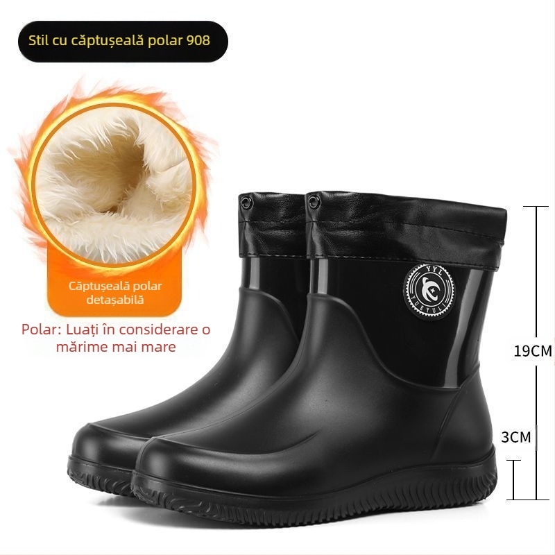 Cizme de ploaie pentru bărbați, pantofi de ploaie impermeabili, antiderapanți, cu fund gros și scurt, rezistente la uzură, pentru bucătărie, spălătorie auto, pantofi de cauciuc pentru mâncare la pachet