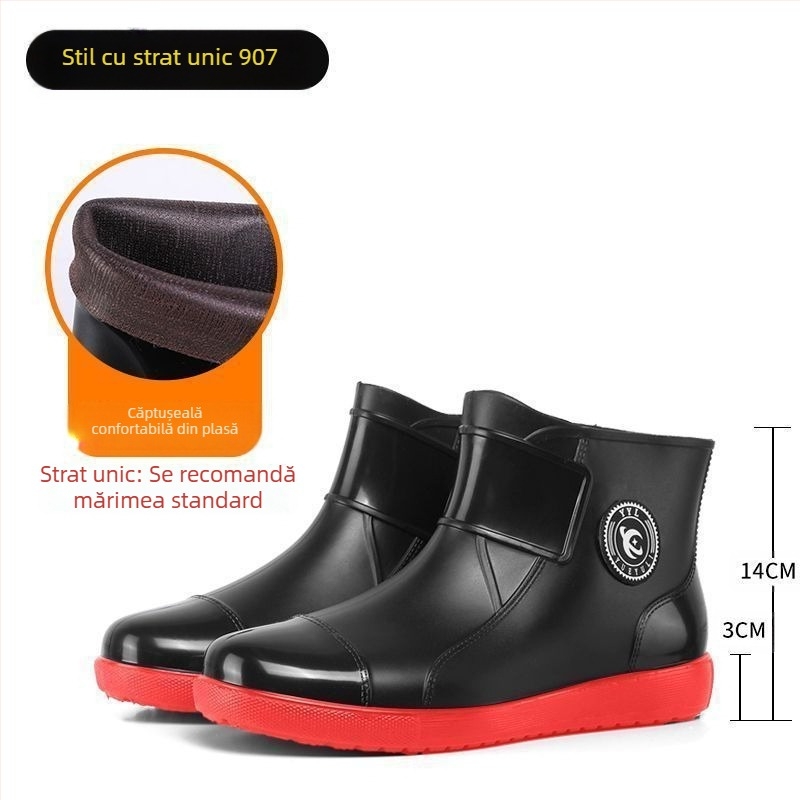 Cizme de ploaie pentru bărbați, pantofi de ploaie impermeabili, antiderapanți, cu fund gros și scurt, rezistente la uzură, pentru bucătărie, spălătorie auto, pantofi de cauciuc pentru mâncare la pachet