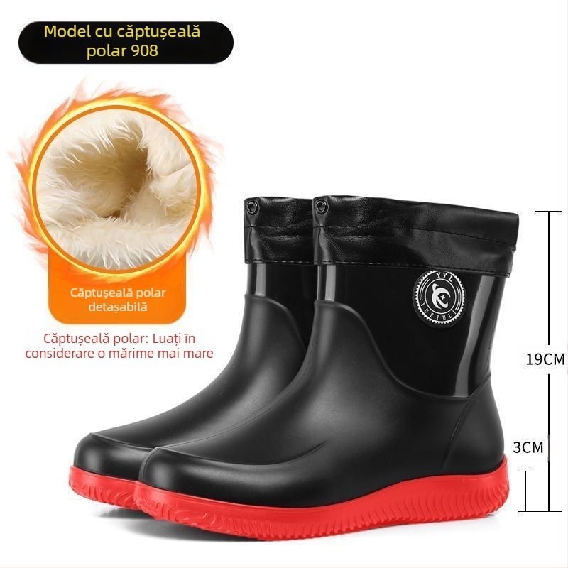 Cizme de ploaie pentru bărbați, pantofi de ploaie impermeabili, antiderapanți, cu fund gros și scurt, rezistente la uzură, pentru bucătărie, spălătorie auto, pantofi de cauciuc pentru mâncare la pachet