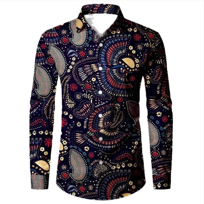 Tricou bărbătesc cu imprimeu digital 3D, model floral cu flori de caju, cu mânecă lungă, vânzare directă din fabrică, tendință de design 2025