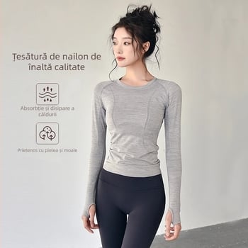 25 de bluze sport pentru femei, stil de toamnă și iarnă, croială slim, guler rotund, haine de yoga cu uscare rapidă, haine de alergare, haine de fitness respirabile, mâneci lungi