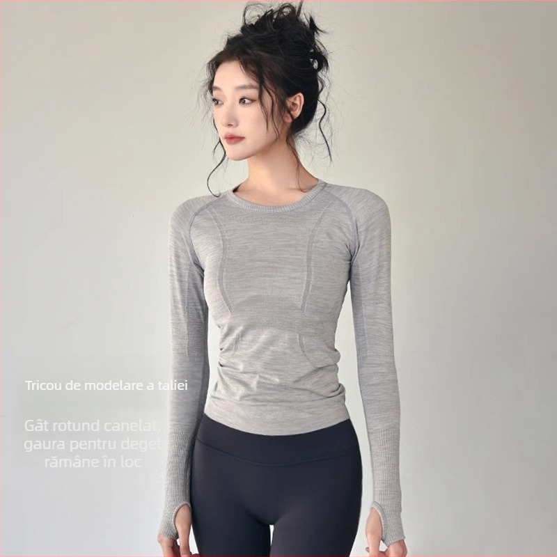 25 de bluze sport pentru femei, stil de toamnă și iarnă, croială slim, guler rotund, haine de yoga cu uscare rapidă, haine de alergare, haine de fitness respirabile, mâneci lungi