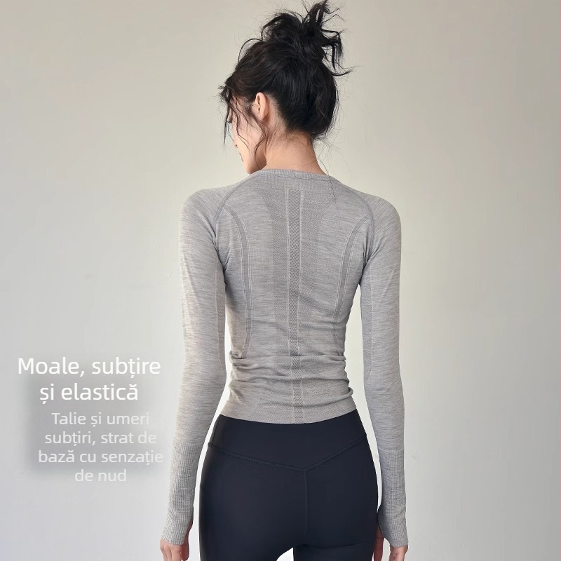 25 de bluze sport pentru femei, stil de toamnă și iarnă, croială slim, guler rotund, haine de yoga cu uscare rapidă, haine de alergare, haine de fitness respirabile, mâneci lungi