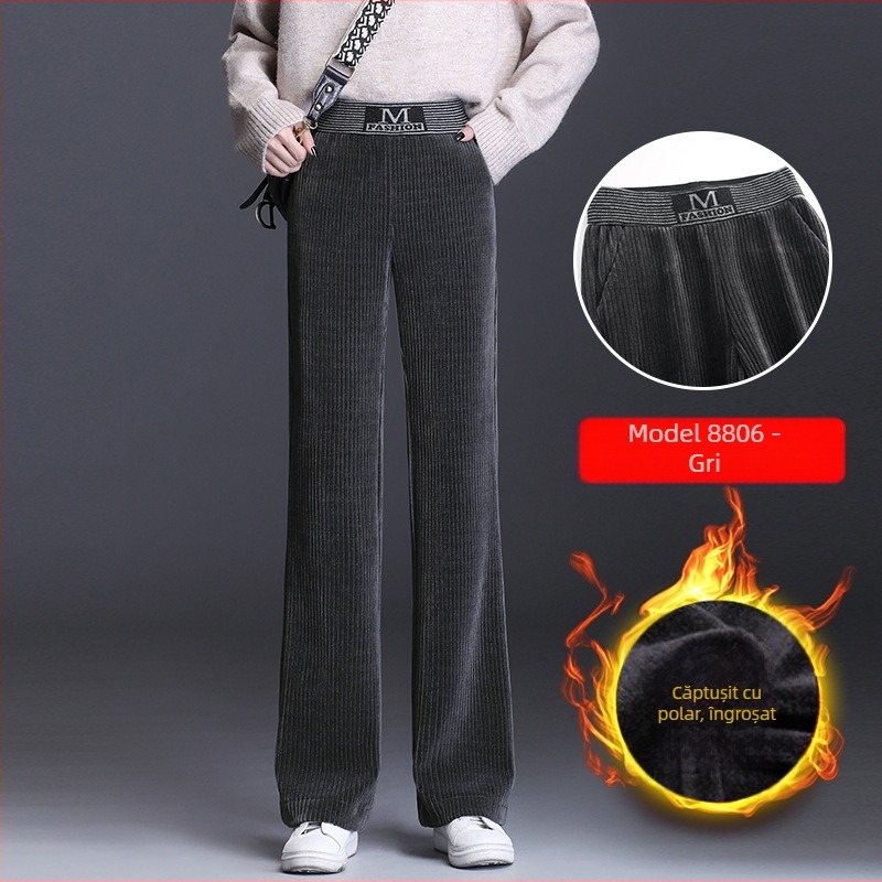 Pantaloni largi din catifea reiată pentru femei, pantaloni drepți cu talie înaltă, toamna și iarna 2024, noi, versatile, lejeri, pantaloni casual drapați pentru femei