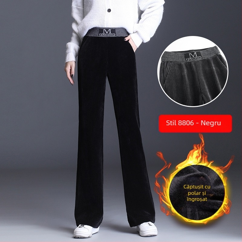 Pantaloni largi din catifea reiată pentru femei, pantaloni drepți cu talie înaltă, toamna și iarna 2024, noi, versatile, lejeri, pantaloni casual drapați pentru femei