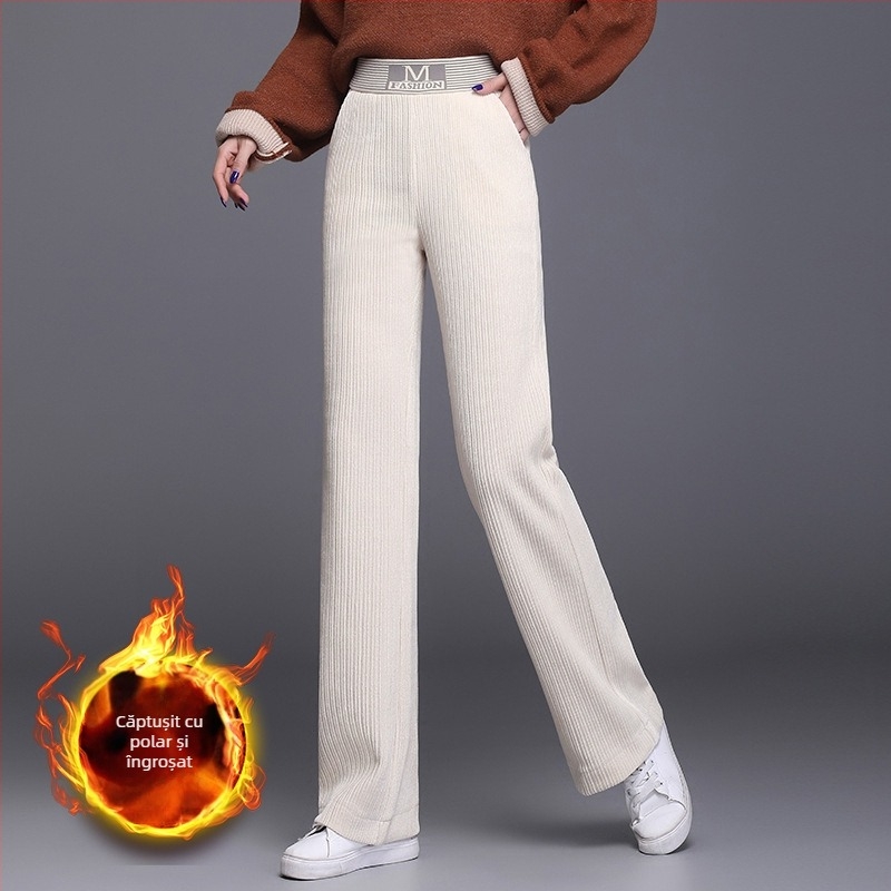 Pantaloni largi din catifea reiată pentru femei, pantaloni drepți cu talie înaltă, toamna și iarna 2024, noi, versatile, lejeri, pantaloni casual drapați pentru femei