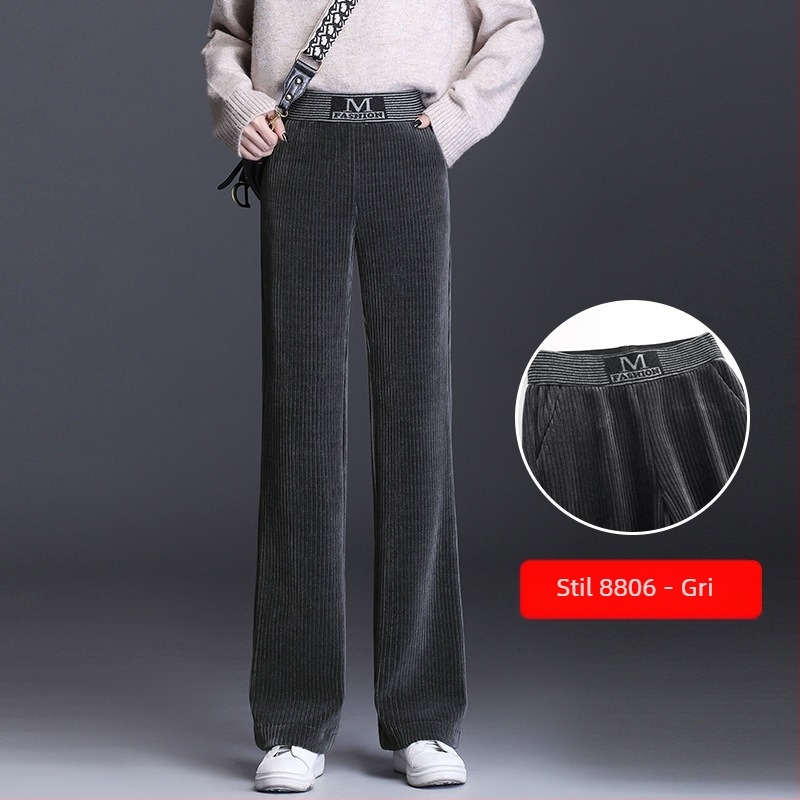 Pantaloni largi din catifea reiată pentru femei, pantaloni drepți cu talie înaltă, toamna și iarna 2024, noi, versatile, lejeri, pantaloni casual drapați pentru femei