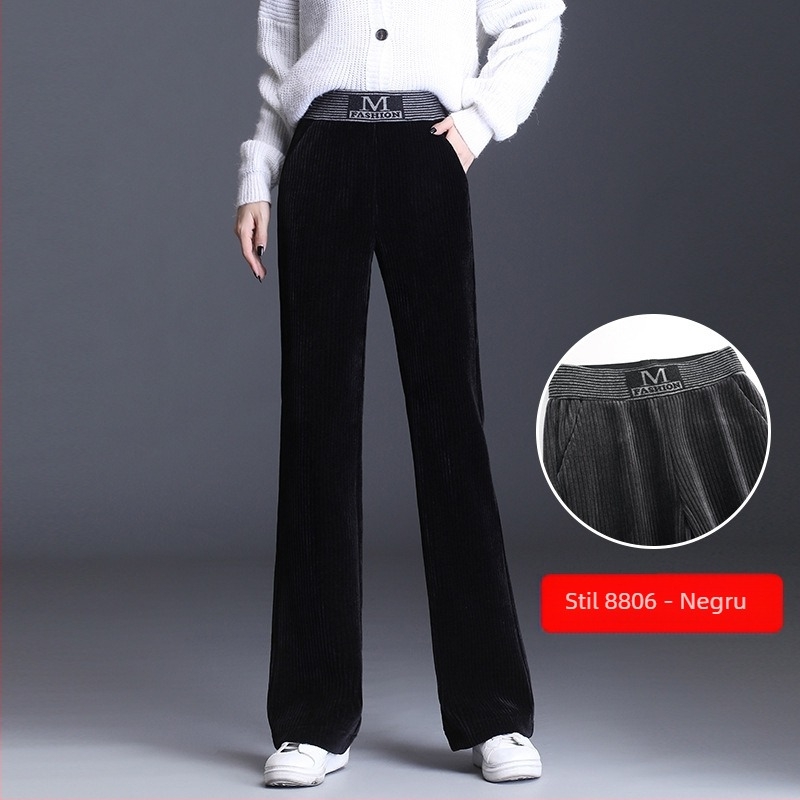 Pantaloni largi din catifea reiată pentru femei, pantaloni drepți cu talie înaltă, toamna și iarna 2024, noi, versatile, lejeri, pantaloni casual drapați pentru femei