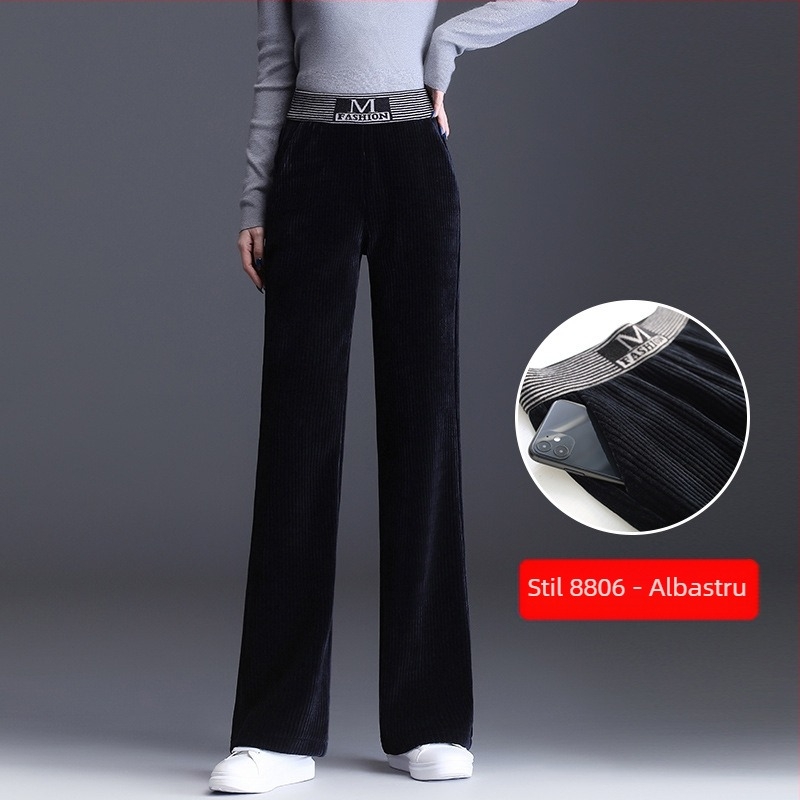 Pantaloni largi din catifea reiată pentru femei, pantaloni drepți cu talie înaltă, toamna și iarna 2024, noi, versatile, lejeri, pantaloni casual drapați pentru femei