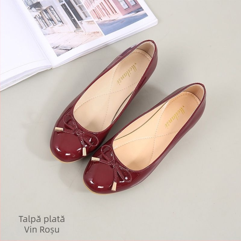 Pantofi de damă din piele naturală cu toc gros și vârf rotund, roșii, pentru mame de vârstă mijlocie, cu talpă moale, din piele, pantofi cu un singur strat, pantofi de nuntă cu toc mediu, mărime mică