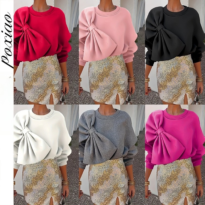 2025 Dimensiuni exterioare europene și americane Transfrontaliere Îmbrăcăminte pentru femei Amazon Pulover cu guler rotund Pulover Loose Casual cu mânecă lungă cu arc Hanorac