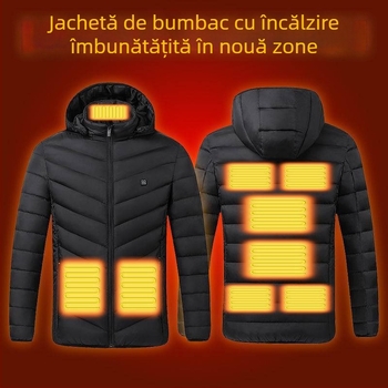 Geacă electrică cu căptușeală din bumbac pentru bărbați și femei, cu încălzire inteligentă, haine cu căptușeală din bumbac, care încarcă haine de iarnă cu încălzire completă a corpului