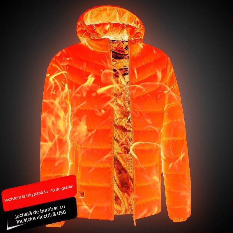 Geacă electrică cu căptușeală din bumbac pentru bărbați și femei, cu încălzire inteligentă, haine cu căptușeală din bumbac, care încarcă haine de iarnă cu încălzire completă a corpului