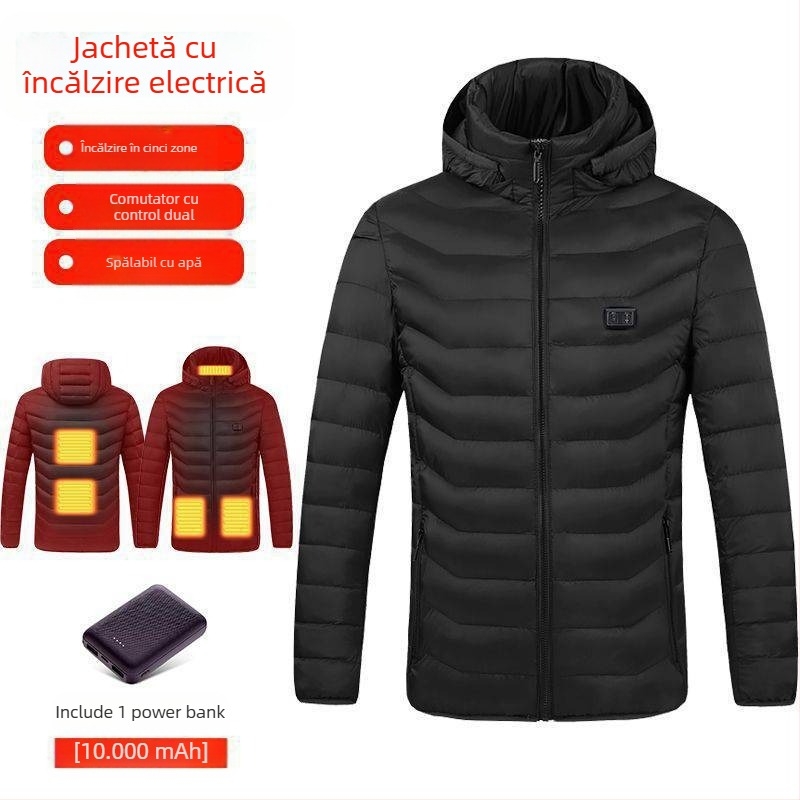 Geacă electrică cu căptușeală din bumbac pentru bărbați și femei, cu încălzire inteligentă, haine cu căptușeală din bumbac, care încarcă haine de iarnă cu încălzire completă a corpului
