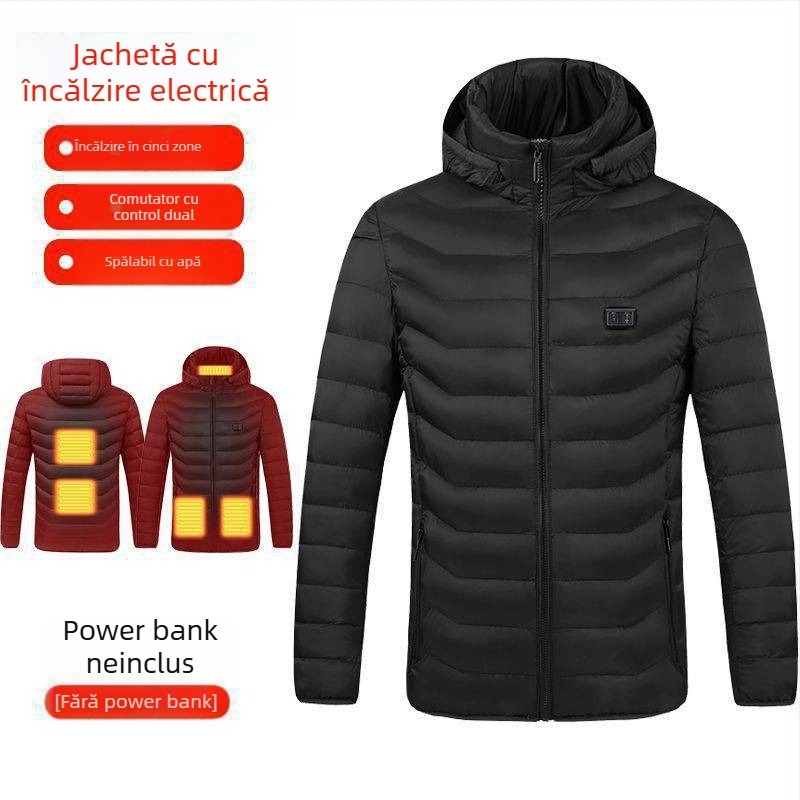 Geacă electrică cu căptușeală din bumbac pentru bărbați și femei, cu încălzire inteligentă, haine cu căptușeală din bumbac, care încarcă haine de iarnă cu încălzire completă a corpului