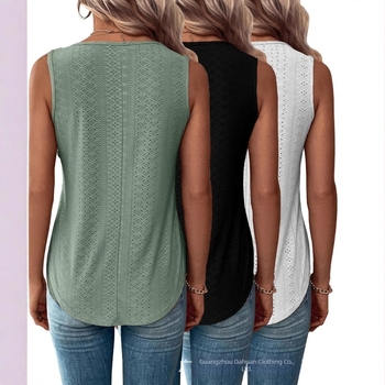 Vestă de vară 2025, lejeră, din trei piese, cu gol, confortabilă, europeană și americană, casual, cu decolteu în V, jacquard, pentru femei, aprovizionare transfrontalieră cu ridicata