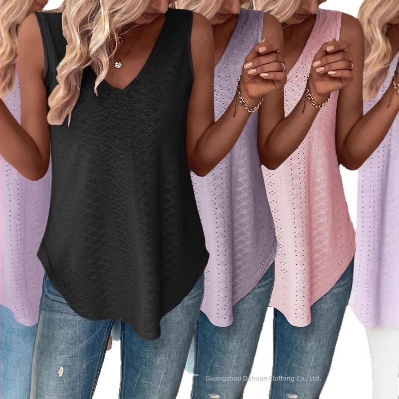 Vestă de vară 2025, lejeră, din trei piese, cu gol, confortabilă, europeană și americană, casual, cu decolteu în V, jacquard, pentru femei, aprovizionare transfrontalieră cu ridicata