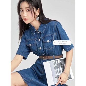 Rochie de vară nouă 2024, lejeră, casual, cu talie înaltă, slăbită, dulce și cool, din denim, asortată, pentru femei ·