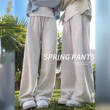 Pantaloni sport gri alb pentru femei, primăvara și toamna vara 2024, talie înaltă, subțire, cu picior drept, pantaloni largi, pantaloni sport casual mici