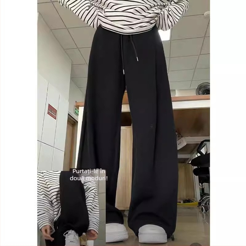 Pantaloni sport gri alb pentru femei, primăvara și toamna vara 2024, talie înaltă, subțire, cu picior drept, pantaloni largi, pantaloni sport casual mici