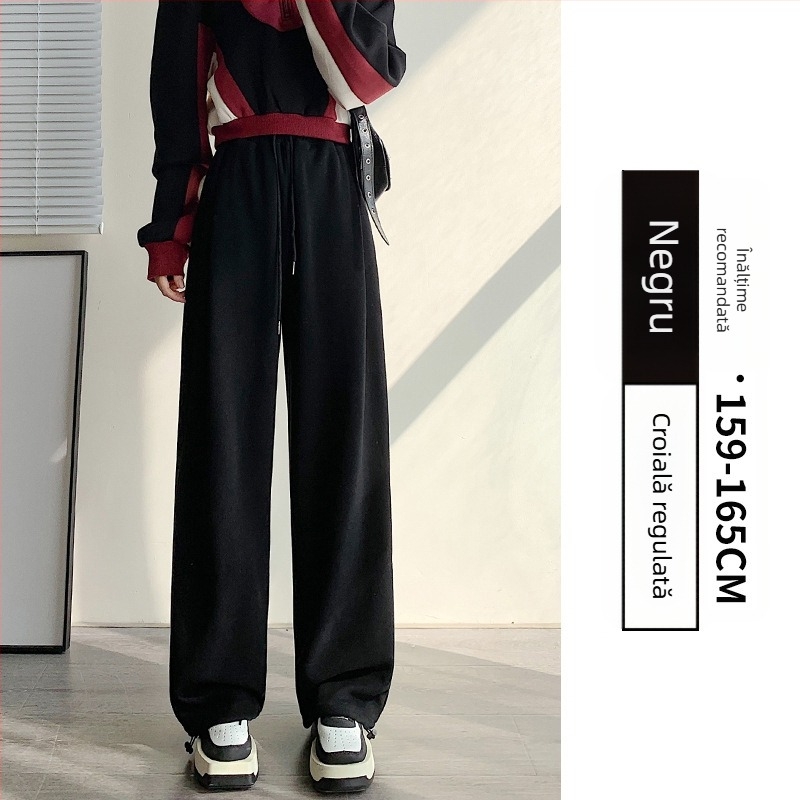 Pantaloni sport gri alb pentru femei, primăvara și toamna vara 2024, talie înaltă, subțire, cu picior drept, pantaloni largi, pantaloni sport casual mici