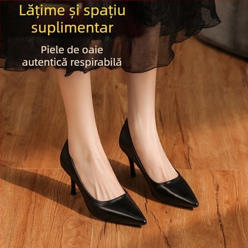 Pantofi de damă din piele naturală Y-2088, cu fund moale și gros, nu cu picioare obosite, pantofi de lucru negri cu tocuri înalte pentru femei, cu picioare groase late