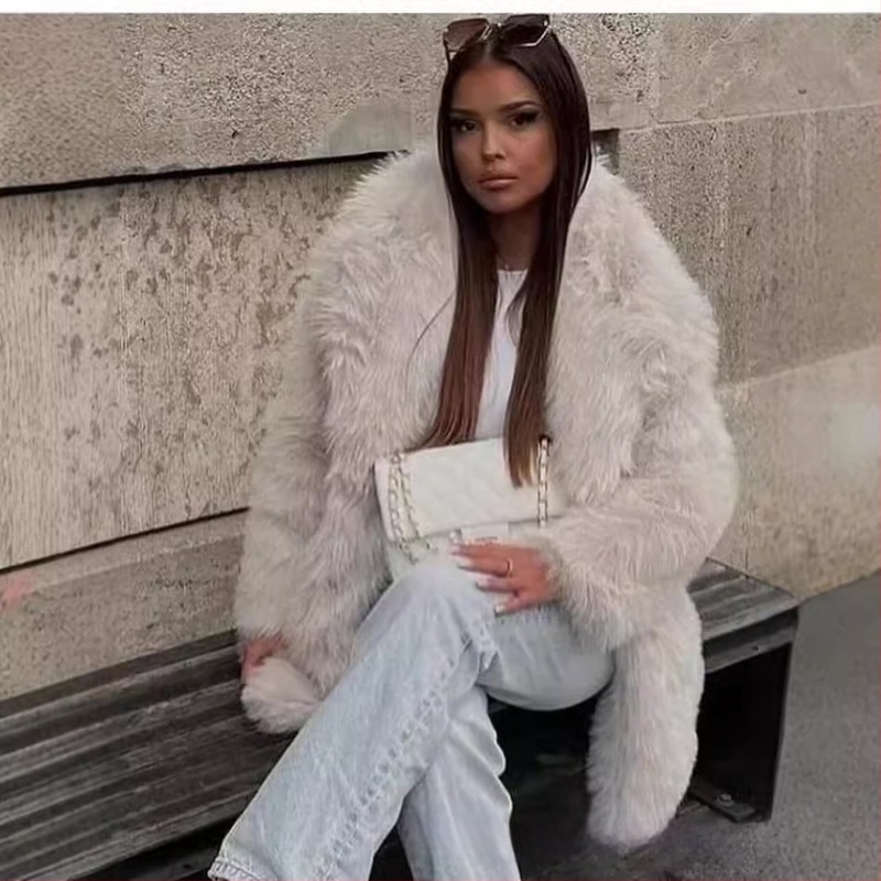 Transfrontalieră Amazon 2024 Toamnă/Iarnă Femei Europene și Americane Blană Faux Caldă de Lungime Medie Palton Gros Blană Haining