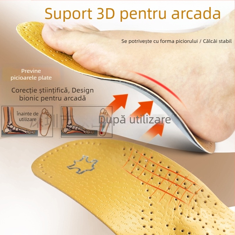 Suport pentru arcul piciorului din piele, corecție sportivă, branț interior, despărțire XO, picior plat, corecție, absorbție a transpirației, dezodorizare