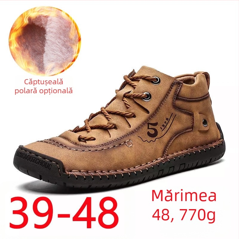 Pantofi din piele WISH auto-construiți, pantofi transfrontalieri de mărime mare pentru bărbați, pantofi casual din catifea, cizme scurte pentru bărbați, lucrate manual de Amazon